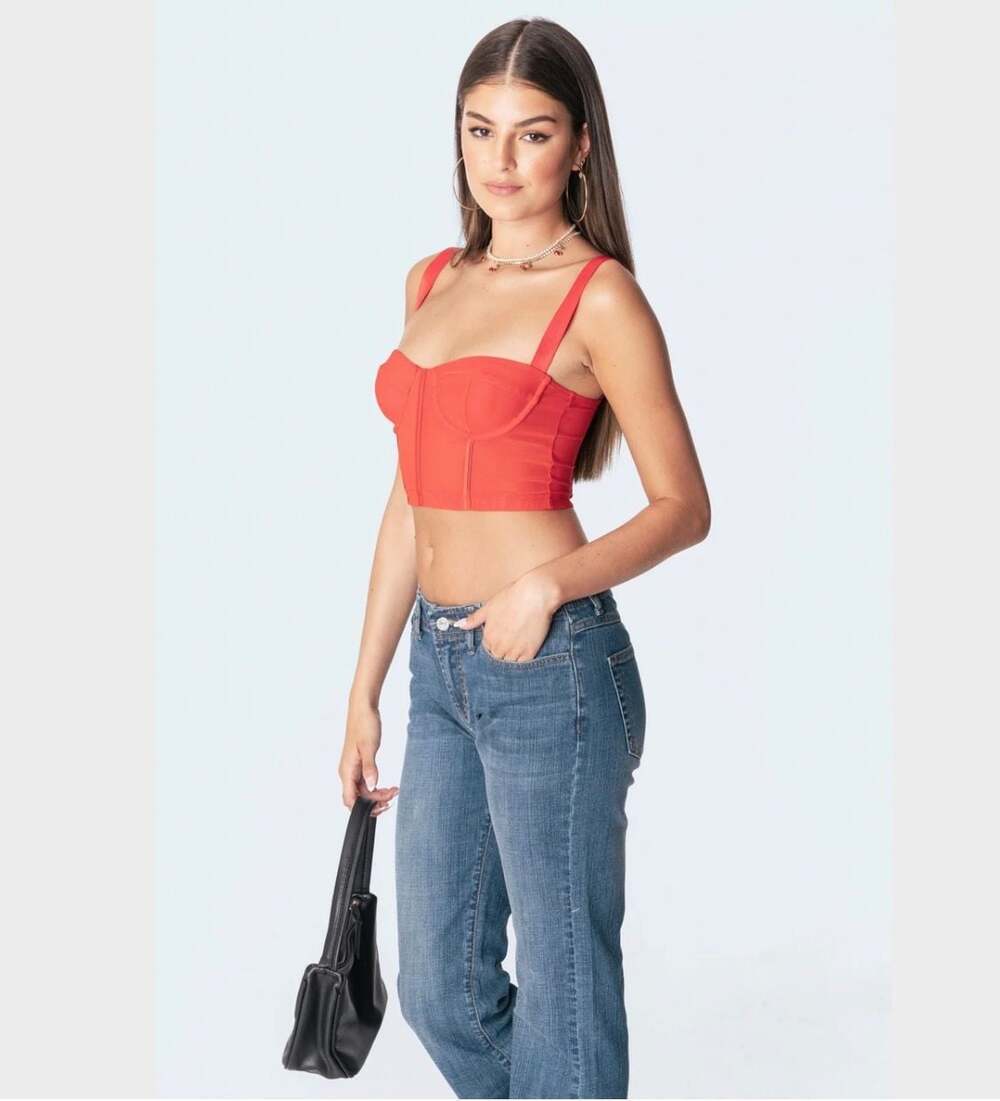 Edikted Teagen Mesh Corset Top in Red